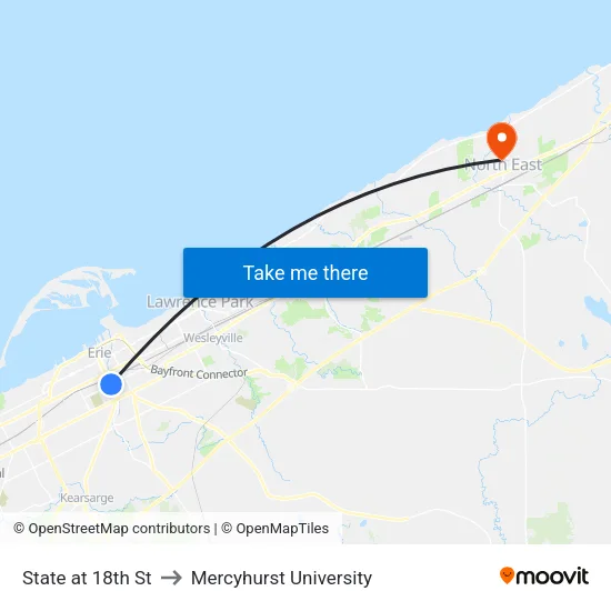 State at 18th St to Mercyhurst University map