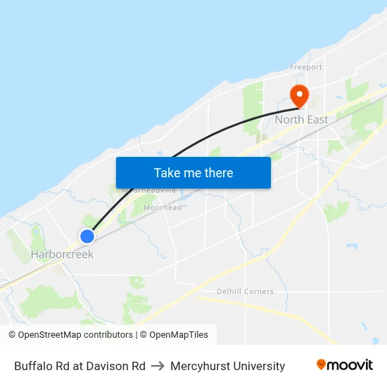 Buffalo Rd at Davison Rd to Mercyhurst University map