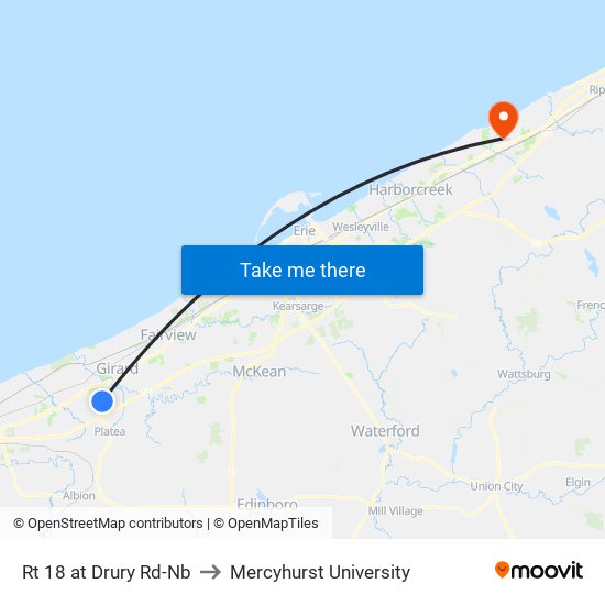 Rt 18 at Drury Rd-Nb to Mercyhurst University map