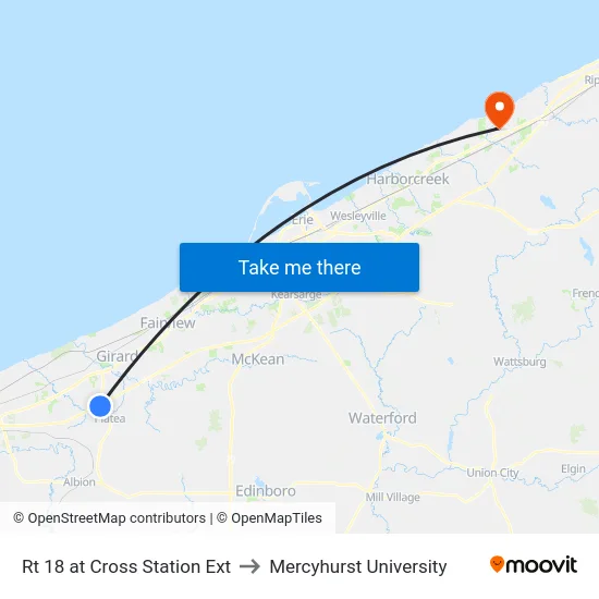 Rt 18 at Cross Station Ext to Mercyhurst University map