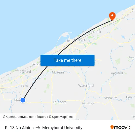 Rt 18 Nb Albion to Mercyhurst University map