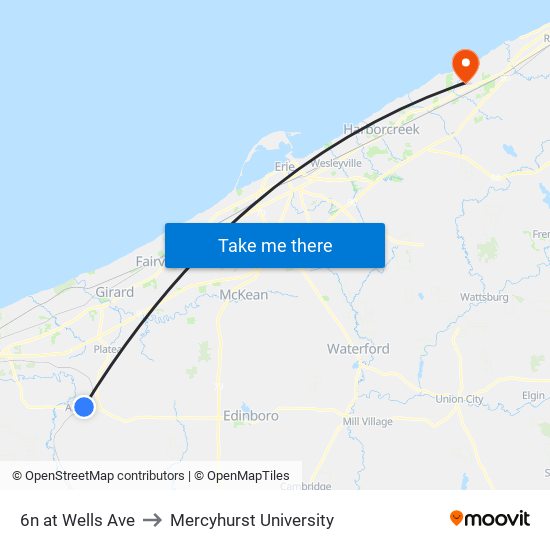 6n at Wells Ave to Mercyhurst University map