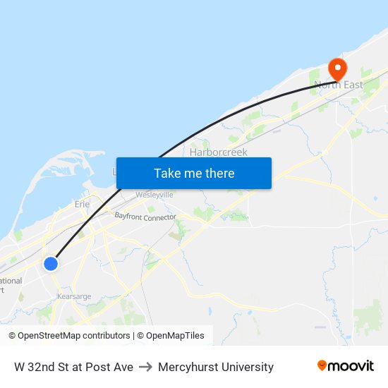 W 32nd St at Post Ave to Mercyhurst University map