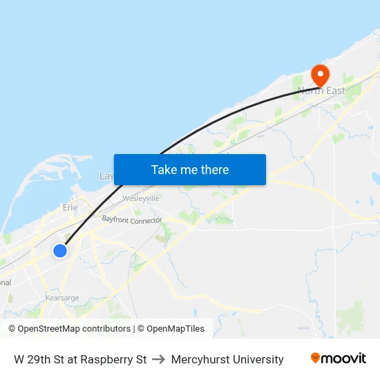 W 29th St at Raspberry St to Mercyhurst University map