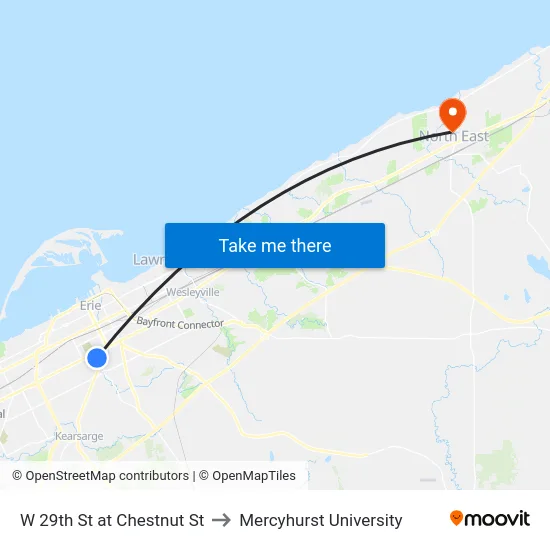 W 29th St at Chestnut St to Mercyhurst University map