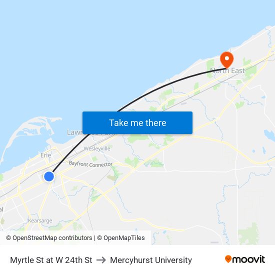 Myrtle St at W 24th St to Mercyhurst University map