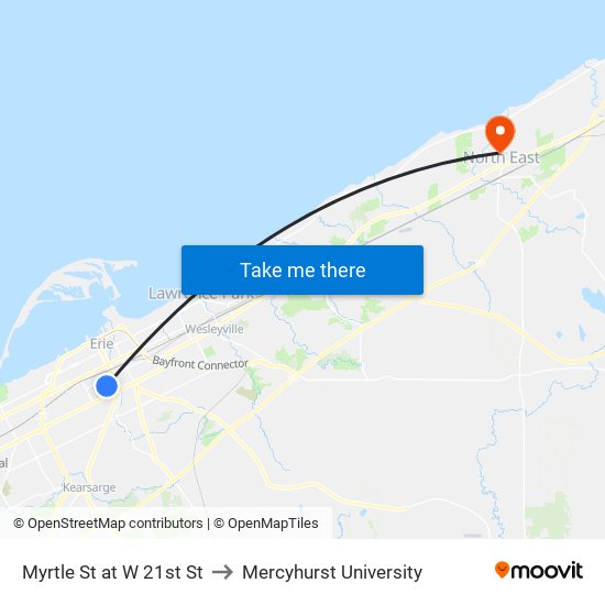 Myrtle St at W 21st St to Mercyhurst University map