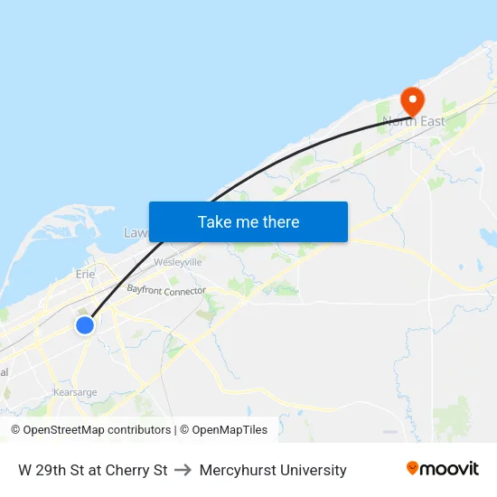 W 29th St at Cherry St to Mercyhurst University map