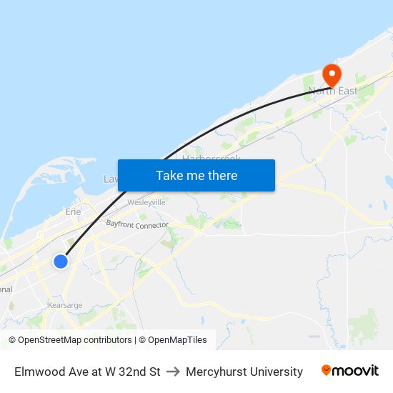 Elmwood Ave at W 32nd St to Mercyhurst University map