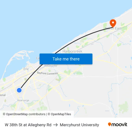 W 38th St at Allegheny Rd to Mercyhurst University map