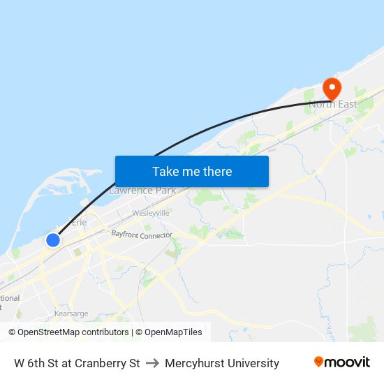 W 6th St at Cranberry St to Mercyhurst University map