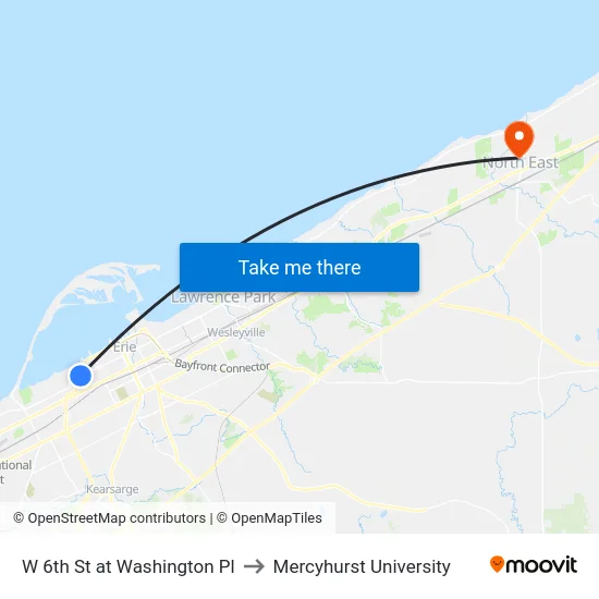 W 6th St at Washington Pl to Mercyhurst University map