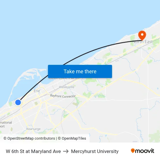 W 6th St at Maryland Ave to Mercyhurst University map