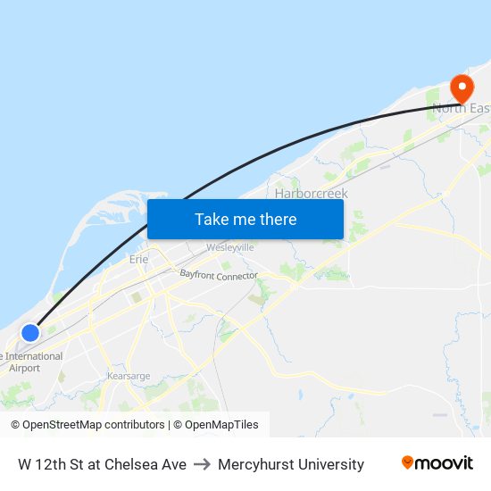 W 12th St at Chelsea Ave to Mercyhurst University map