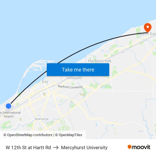 W 12th St at Hartt Rd to Mercyhurst University map