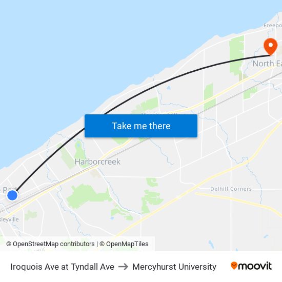 Iroquois Ave at Tyndall Ave to Mercyhurst University map