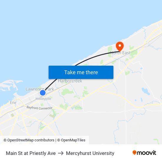 Main St at Priestly Ave to Mercyhurst University map