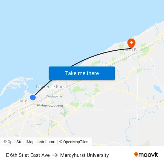 E 6th St at East Ave to Mercyhurst University map