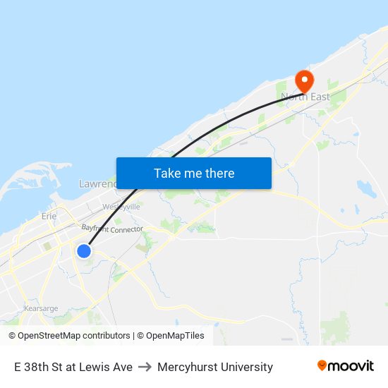 E 38th St at Lewis Ave to Mercyhurst University map