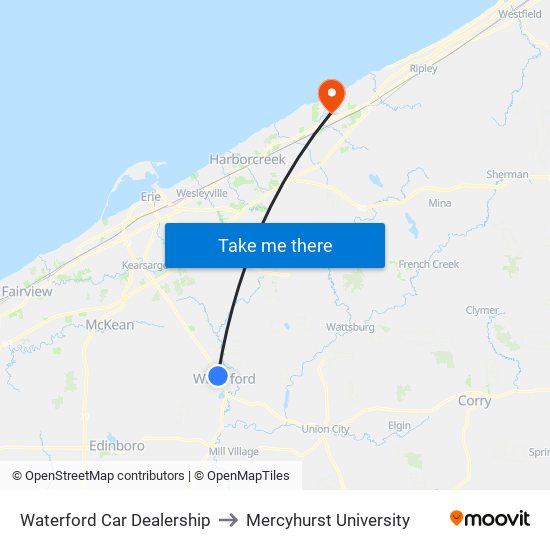 Waterford Car Dealership to Mercyhurst University map