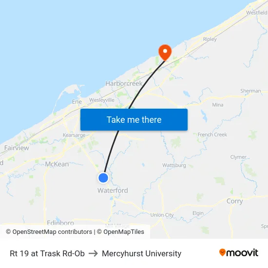 Rt 19 at Trask Rd-Ob to Mercyhurst University map