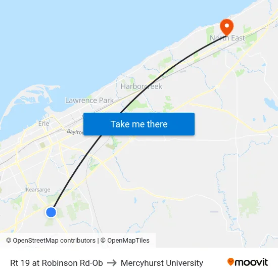 Rt 19 at Robinson Rd-Ob to Mercyhurst University map