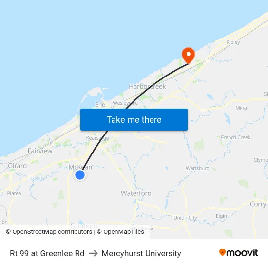 Rt 99 at Greenlee Rd to Mercyhurst University map