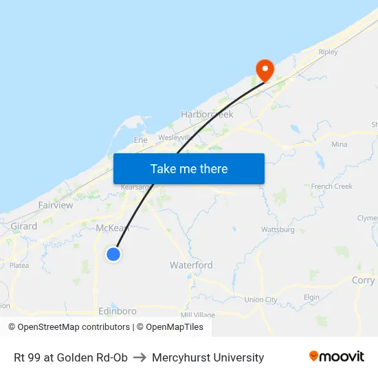 Rt 99 at Golden Rd-Ob to Mercyhurst University map