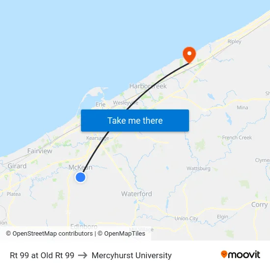 Rt 99 at Old Rt 99 to Mercyhurst University map
