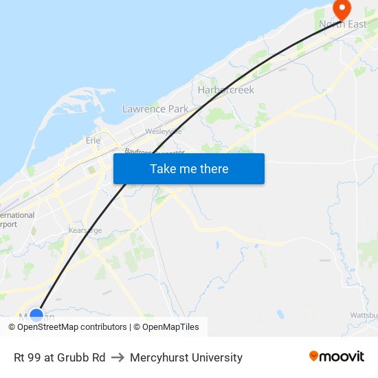 Rt 99 at Grubb Rd to Mercyhurst University map