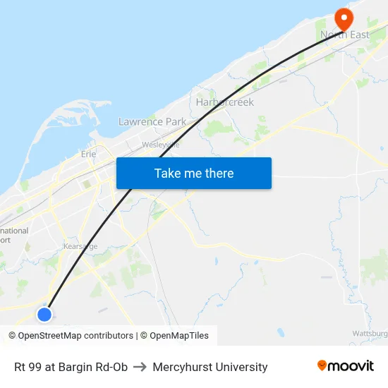 Rt 99 at Bargin Rd-Ob to Mercyhurst University map
