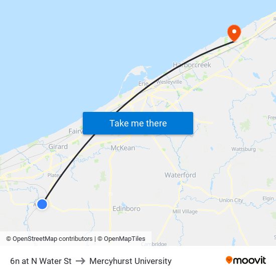 6n at N Water St to Mercyhurst University map