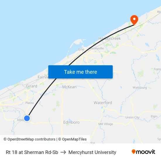 Rt 18 at Sherman Rd-Sb to Mercyhurst University map