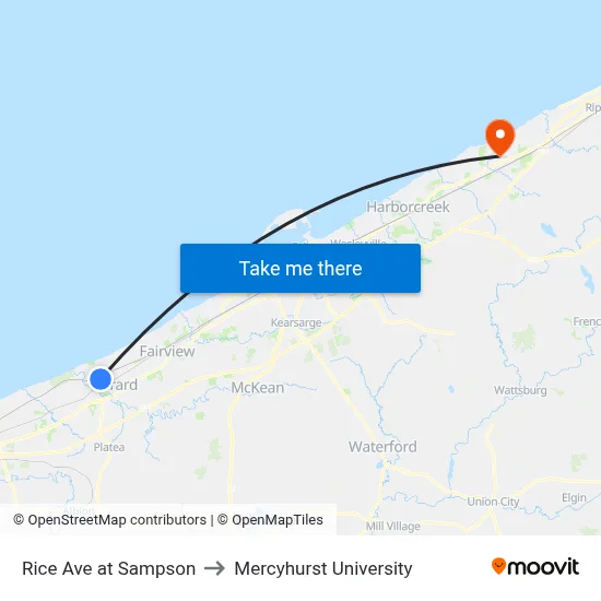 Rice Ave at Sampson to Mercyhurst University map