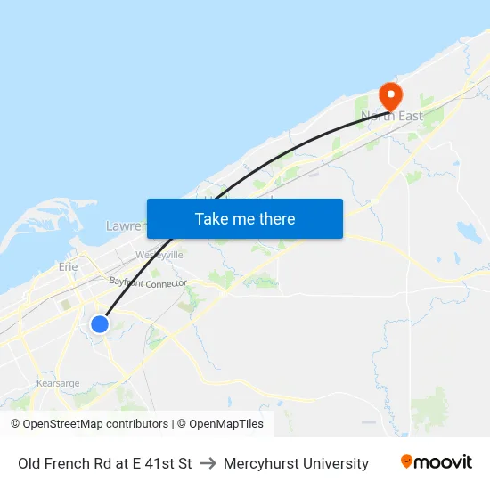 Old French Rd at E 41st St to Mercyhurst University map