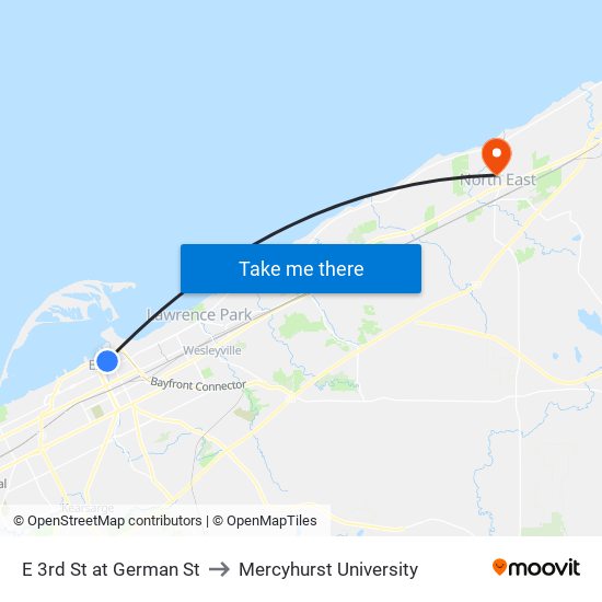 E 3rd St at German St to Mercyhurst University map