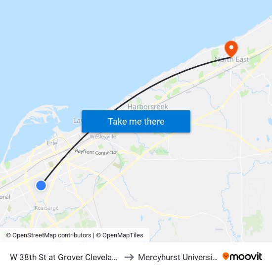W 38th St at Grover Cleveland to Mercyhurst University map