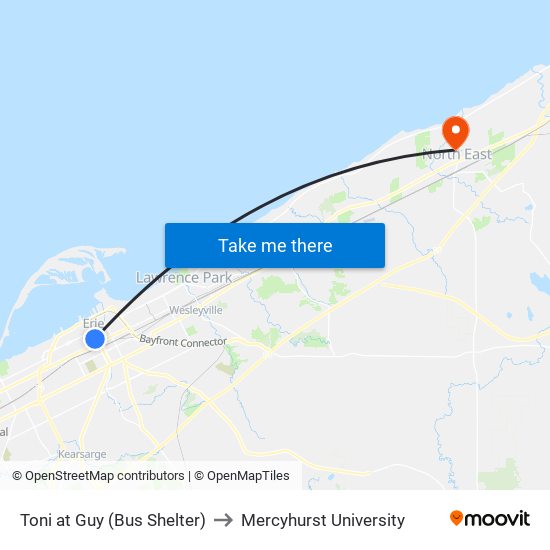Toni at Guy (Bus Shelter) to Mercyhurst University map