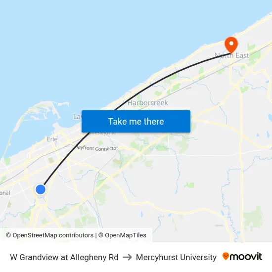 W Grandview at Allegheny Rd to Mercyhurst University map