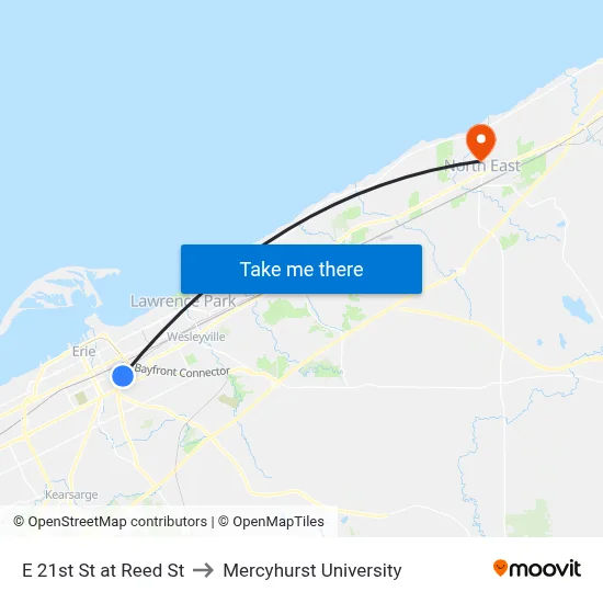 E 21st St at Reed St to Mercyhurst University map