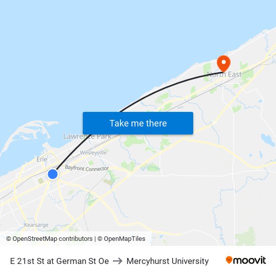 E 21st St at German St Oe to Mercyhurst University map