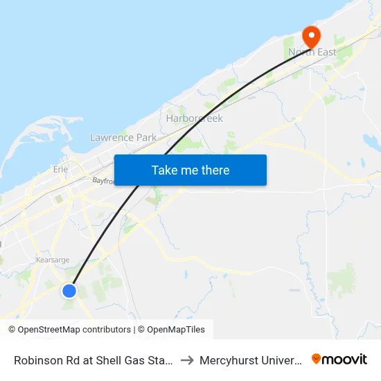 Robinson Rd at Shell Gas Station to Mercyhurst University map