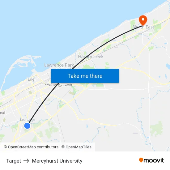 Target to Mercyhurst University map