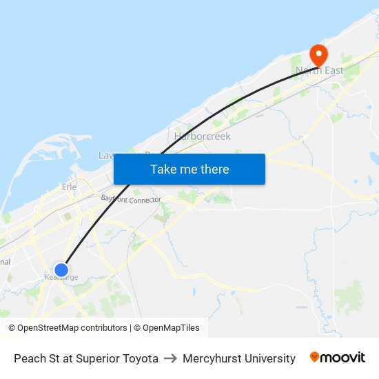 Peach St at Superior Toyota to Mercyhurst University map