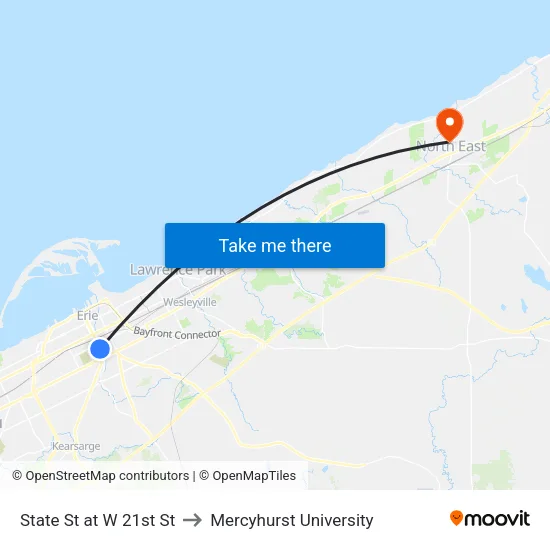 State St at W 21st St to Mercyhurst University map