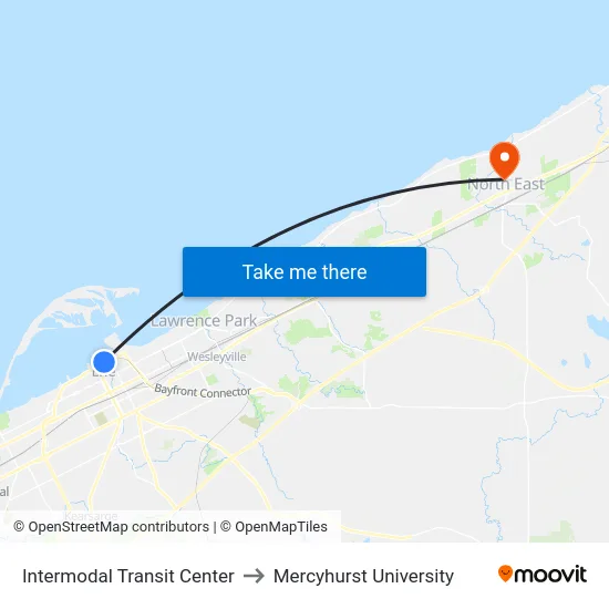 Intermodal Transit Center to Mercyhurst University map