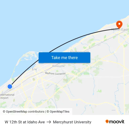 W 12th St at Idaho Ave to Mercyhurst University map