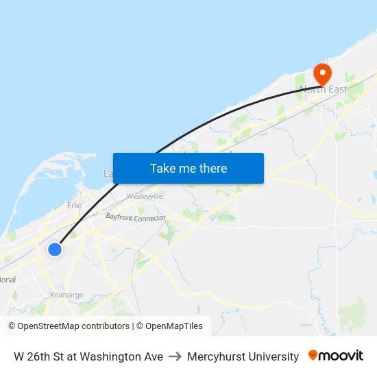 W 26th St at Washington Ave to Mercyhurst University map