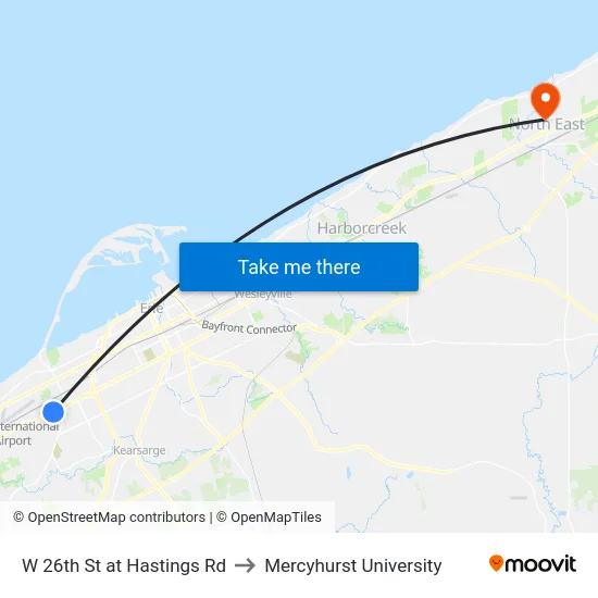W 26th St at Hastings Rd to Mercyhurst University map