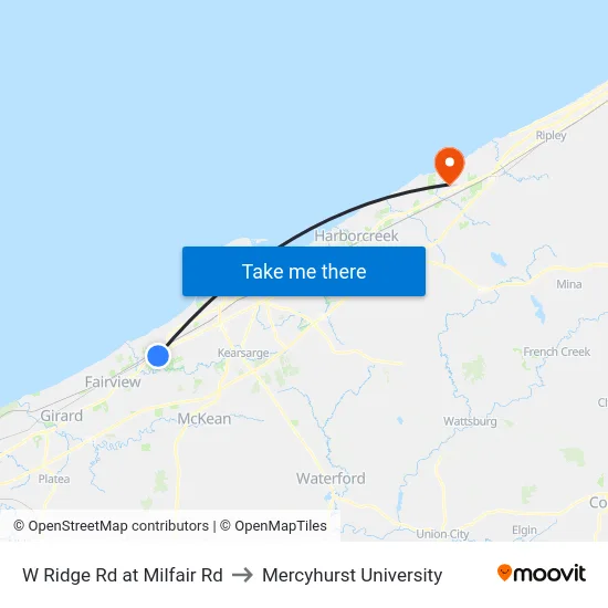 W Ridge Rd at Milfair Rd to Mercyhurst University map